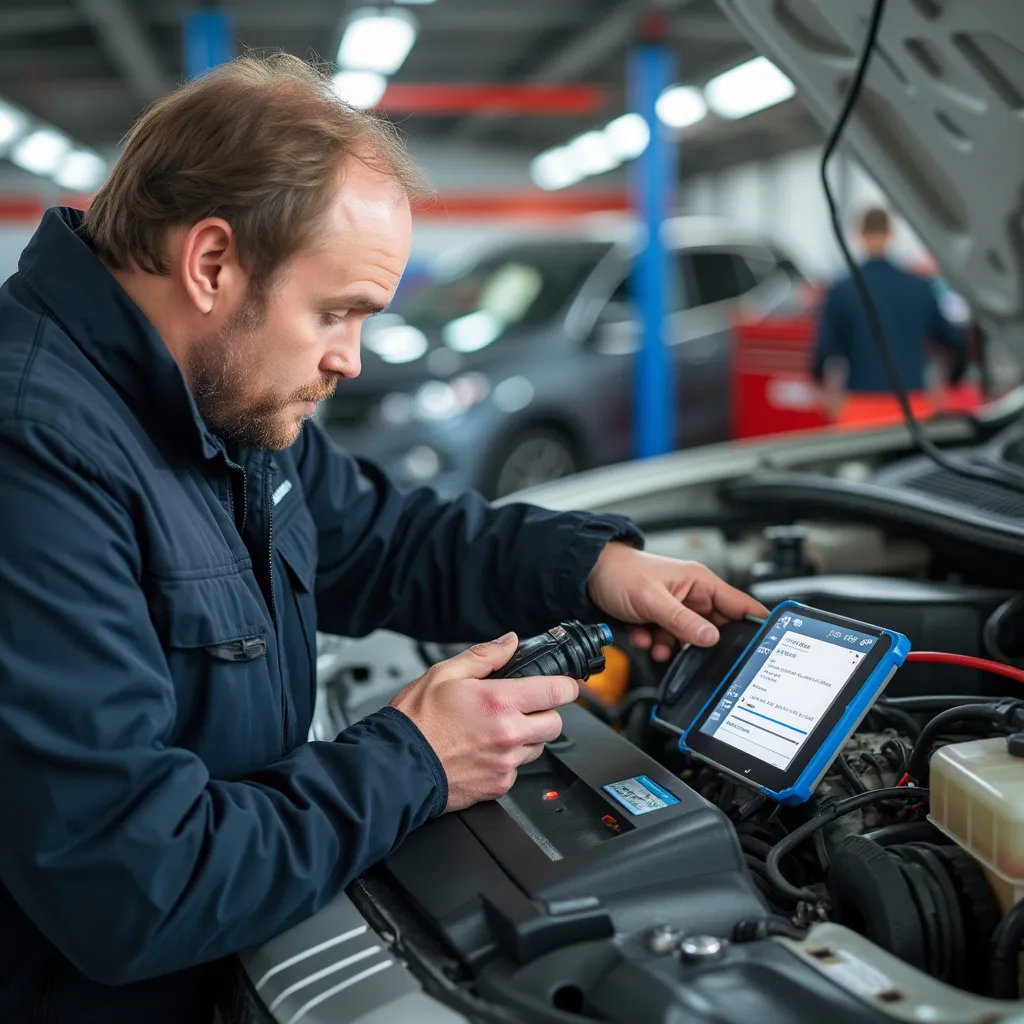 Auto siendo diagnosticado con máquina electrónica avanzada
