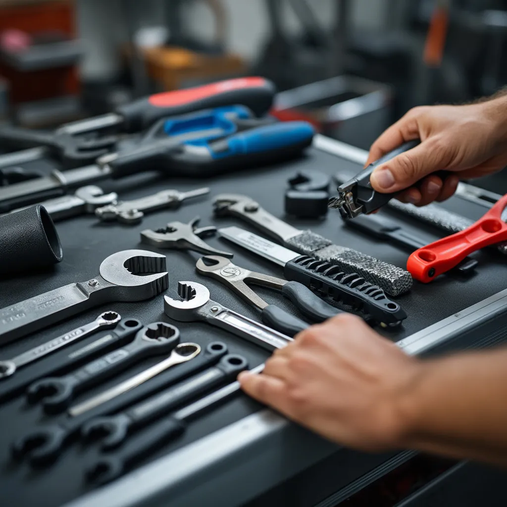 Herramientas automotrices profesionales perfectamente ordenadas