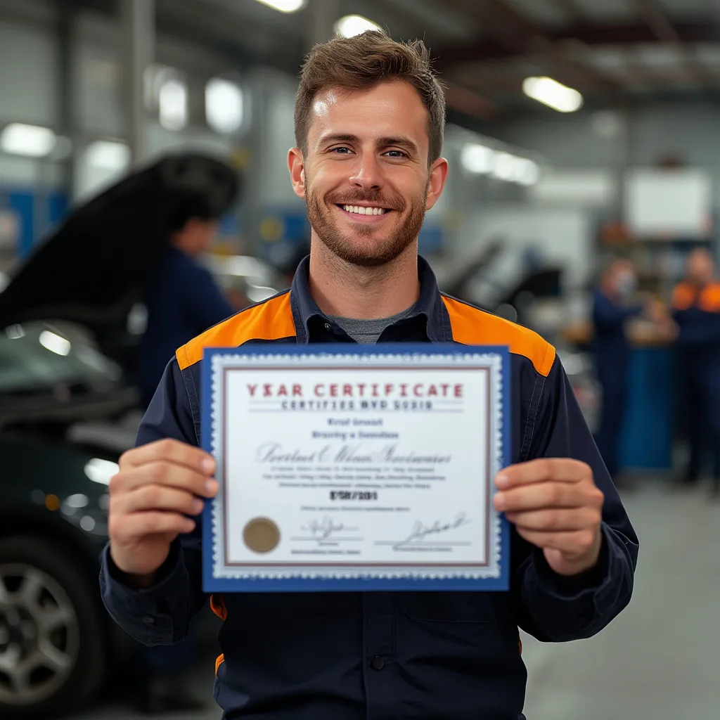 Mecánico certificado con uniforme y herramientas